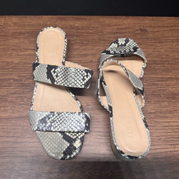 J.Crew Snake Skin Block Heel Sandals Size 8 - Picture 3 of 4